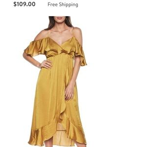 Bardot bea cold shoulder gold ruffle dress!
